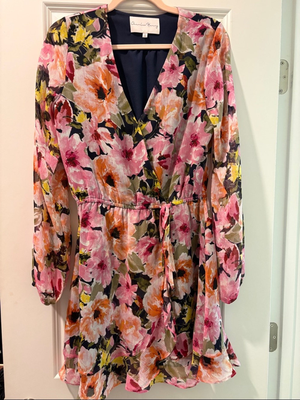 Charles Henry Floral Long Sleeve Dress in Pink and Orange